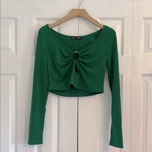 SHEIN Green Ruched Crop Blouse with Cut Out Detail